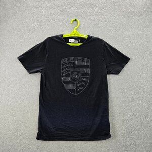 Porsche Stuttgart Men Shirt M Black Crest Logo Short Sleeve